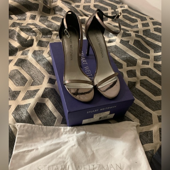 Stuart Weitzman Nudistsong Sandals 100mm Pewter Glass - Picture 3 of 7